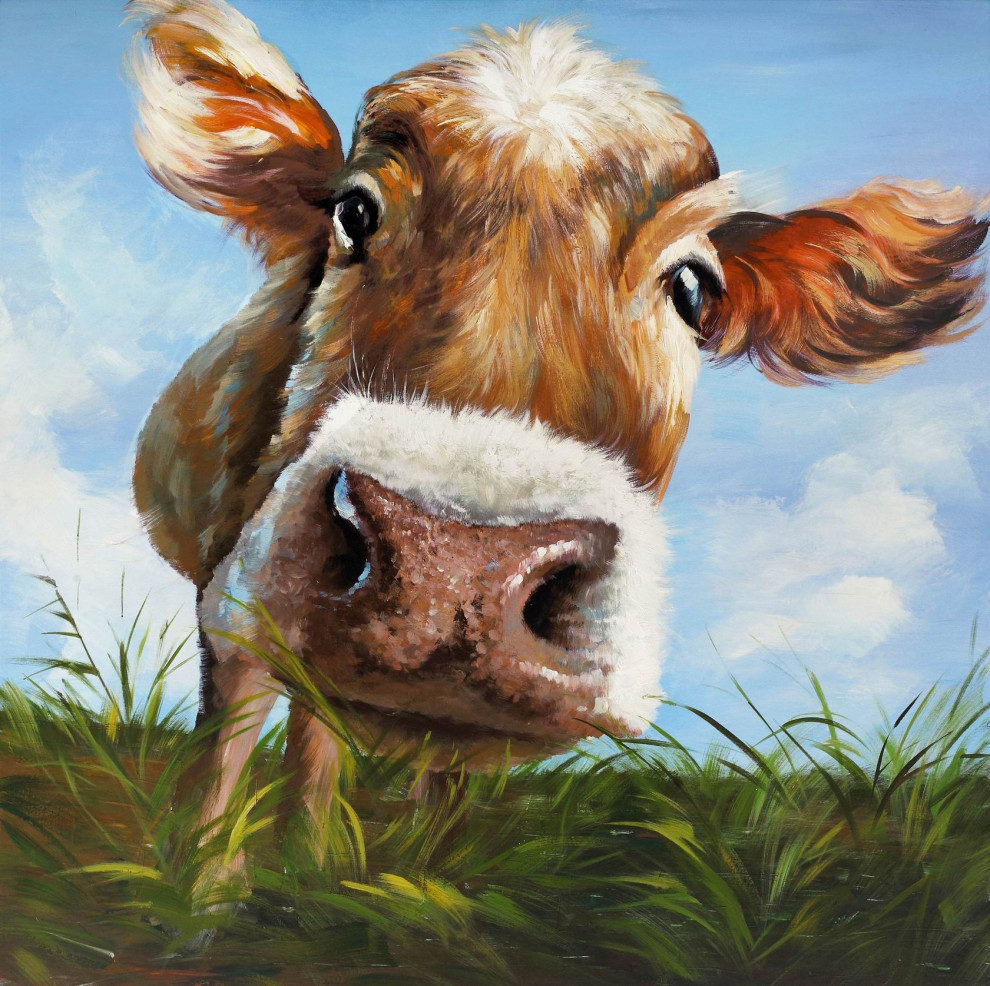 Cow Face Farm Print CANVAS WALL ART Square Picture 