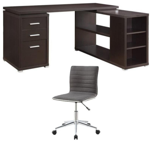 Home Square 2 Piece Set with L Shaped Desk and Office Chair in