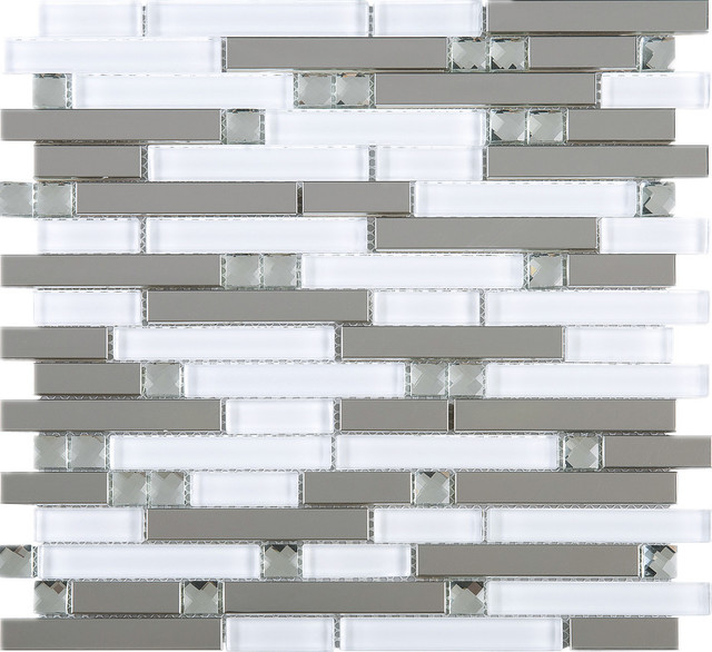 11 75 X11 Elsa Stainless Steel And Glass Mosaic Tile Sheet 11 75 X11 Elsa Stainless Steel And Glass Mosaic Tile Sheet White Contemporary By Generation