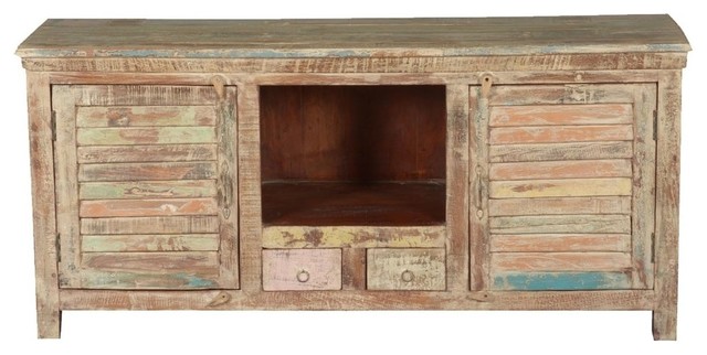 Frosted Shutter Doors Reclaimed Wood Tv Console Media Cabinet