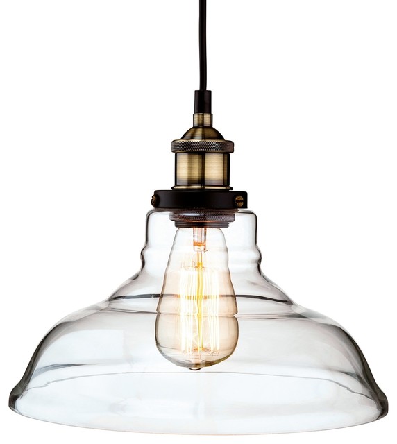 Empire Antique Brass and Glass Pendant