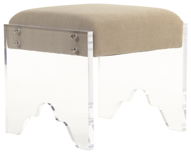 Granby Modern Classic Acrylic Cut Beige Linen Stool Contemporary Vanity Stools And Benches By Zentique Inc