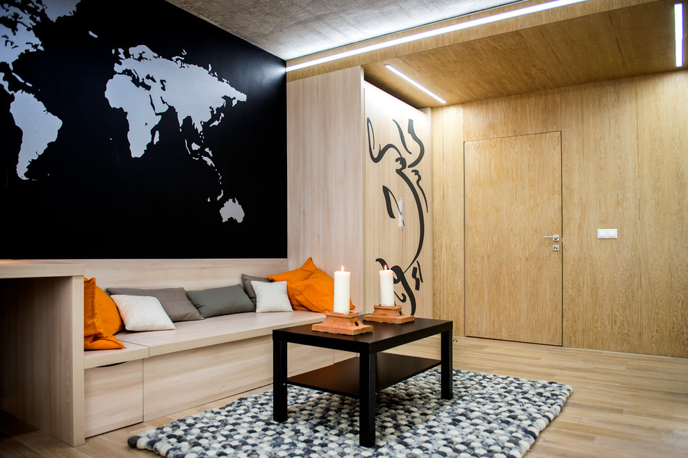 This is an example of a contemporary enclosed family room in Moscow.