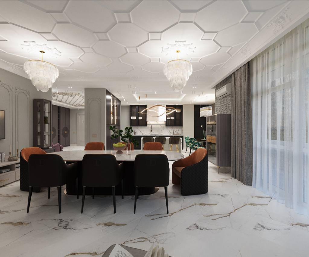 Вид со стороны эркера на кухню и прихожую.