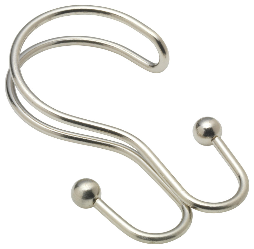 Carnation Home Double Shower Curtain Hook, Brushed Nickel