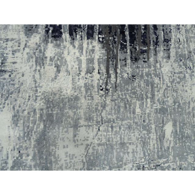 Black, Abstract Design, Wool and Silk, Hand Knoted, Square, Rug, 10'0 ...