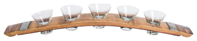 Wine Barrel Centerpiece Set with Glasses, Natural Finish