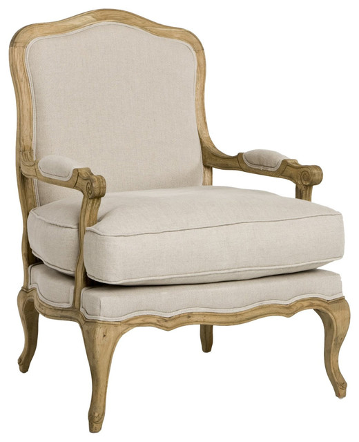 French Country Bastille Natural Linen Salon Armchair Traditional