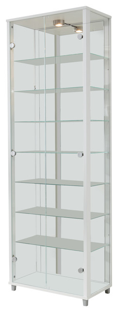 Vitrine Display Cabinet With LED, 2 Door, 7 Shelves, White