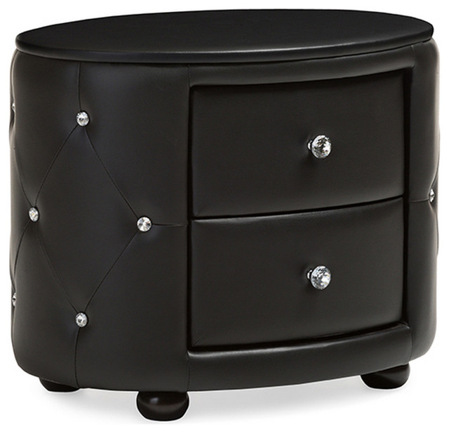 Urban Designs Davina Oval 2drawer Black Faux Leather Nightstand