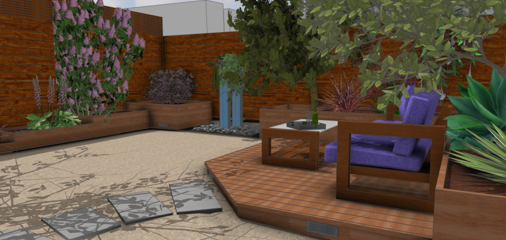Urban Backyard: Cozy Conversation Space in a Drought-Tolerant Contemporary Garde