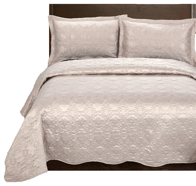 Beige Gold Lightweight Cozy 3 Piece Quilt Bedspread Set 250