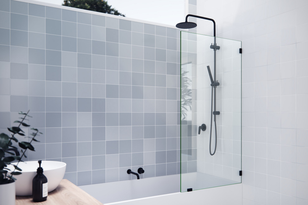 58.25"x29" Frameless Shower Bath Fixed Panel, Matte Black
