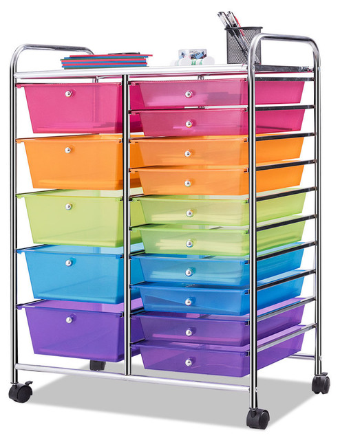 Costway 15 Drawer Rolling Storage Cart Tools Scrapbook Paper