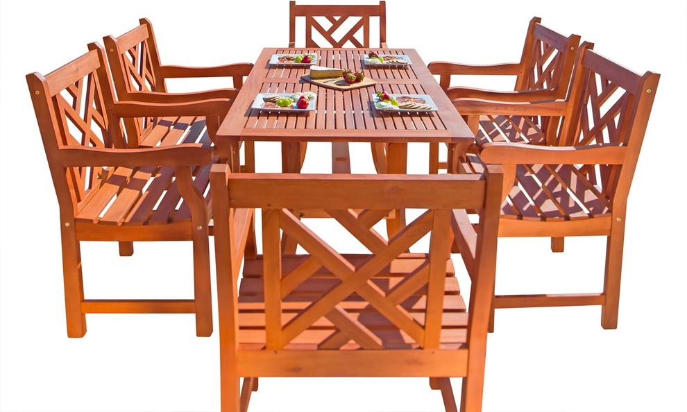 Malibu Outdoor 7piece Wood Patio Dining Set with Curvy Leg Table