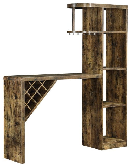Coaster  Farmhouse Wood Bar Table Storage with 5-Shelf in Nutmeg