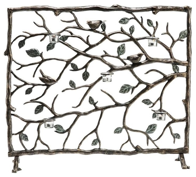 Birds Branches And Leaves Fireplace Screen Rustic Fireplace