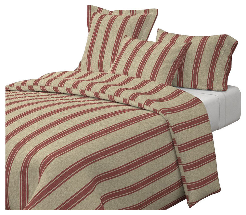 Large Western Ticking Stripe Red Red Vintage Cotton Duvet Cover