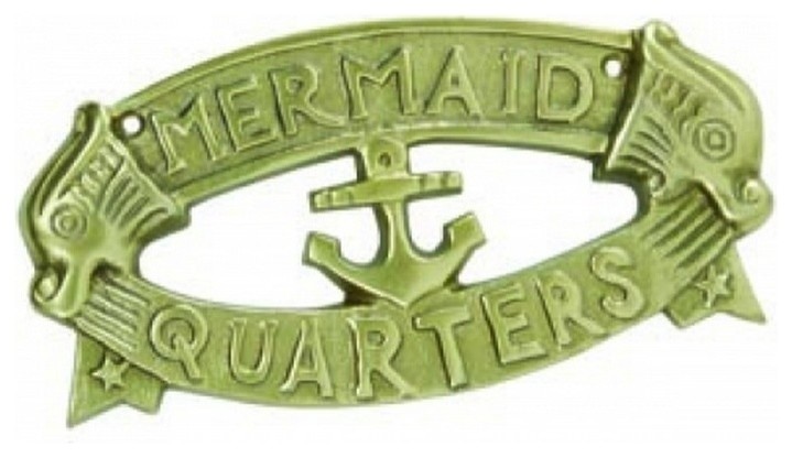 Mermaid's Quarters Sign, Antique Solid Brass, 8"