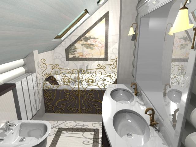 ванная с джакузи на мансардном этаже в доме из бруса