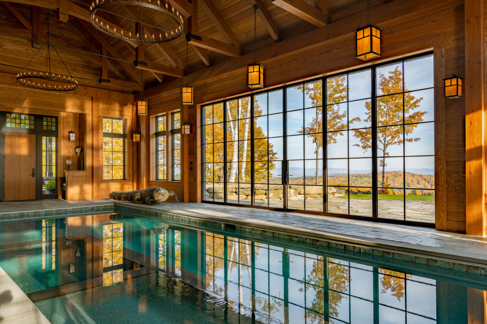 Inspiration for a rustic pool remodel in Burlington