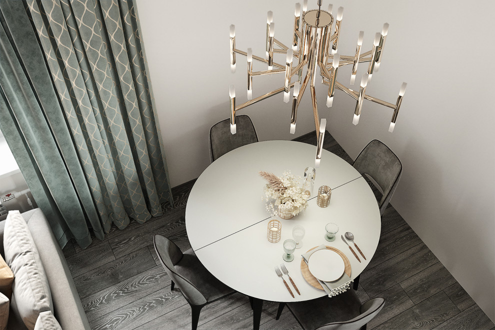 Кухня-гостиная. Вариант в холодных тонах.