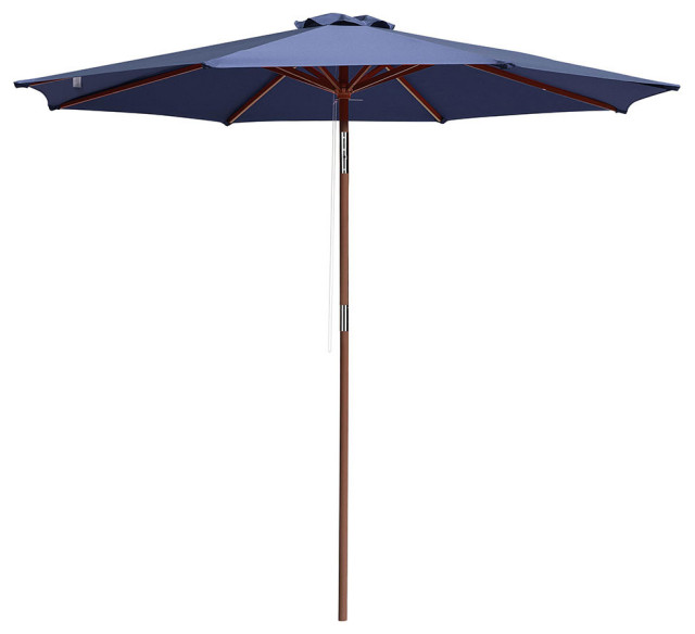 Yescom 9ft 8 Ribs Wooden Patio Umbrella Outdoor Garden Easy Tilt Navy