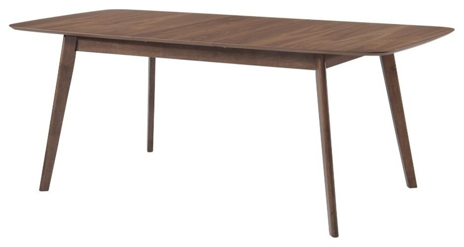 Rectanglular Wooden Dining Table With Round Corners Walnut Brown Midcentury Dining Tables By Benzara Woodland Imprts The Urban Port