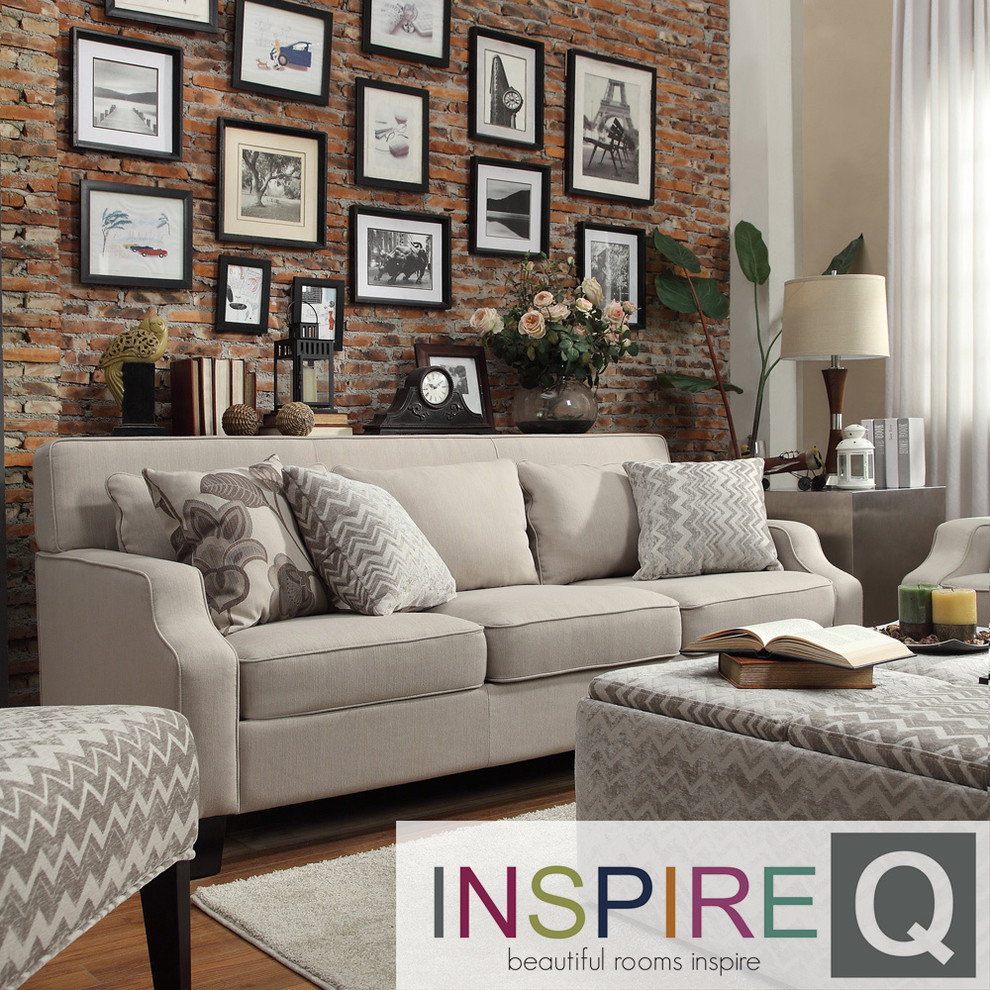 Inspire Q Ellyson Light Grey Fabric Sloped Track Arm Sofa