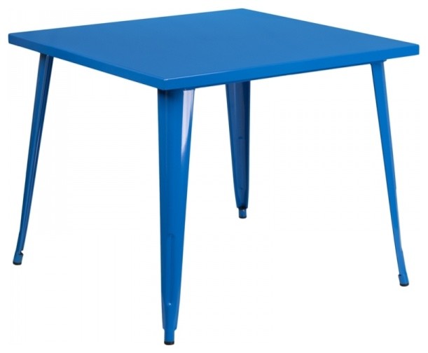 35.5" Square Blue Metal Indoor-Outdoor Table
