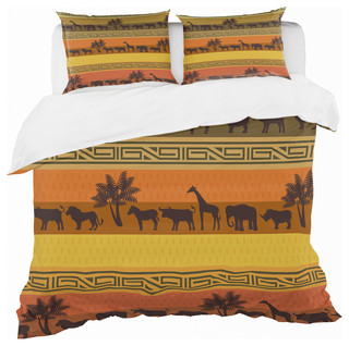 African Wildlife With Ethnic Pattern Tropical Duvet Cover Set Tropical Duvet Covers And Duvet Sets By Design Art Usa