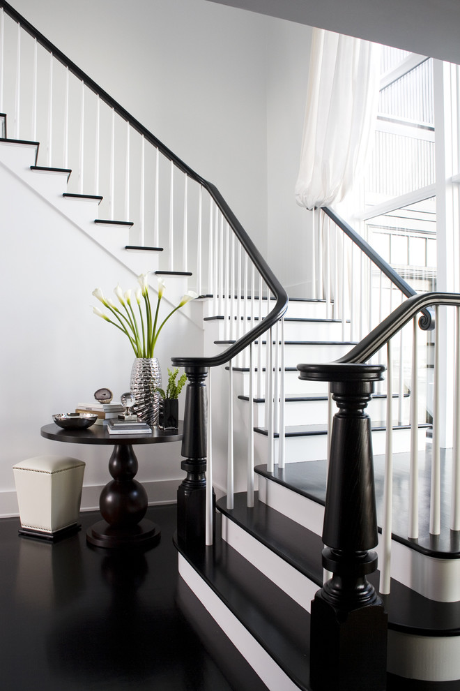 Inspiration for a transitional wood staircase in Boston.