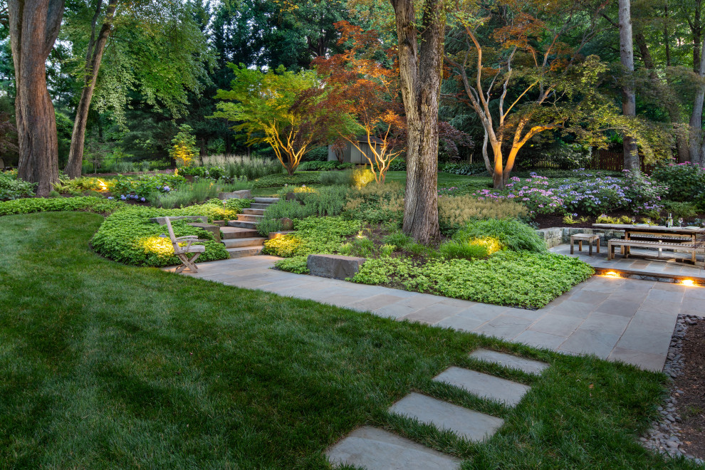 Photo of a transitional backyard stone garden path in DC Metro.