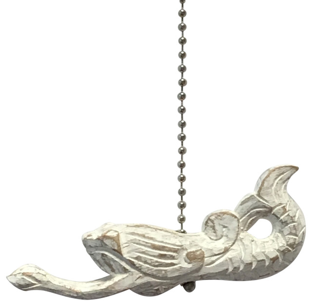 Mermaid With Shell Whitewashed Ceiling Fan Pull Hand Carved Wood