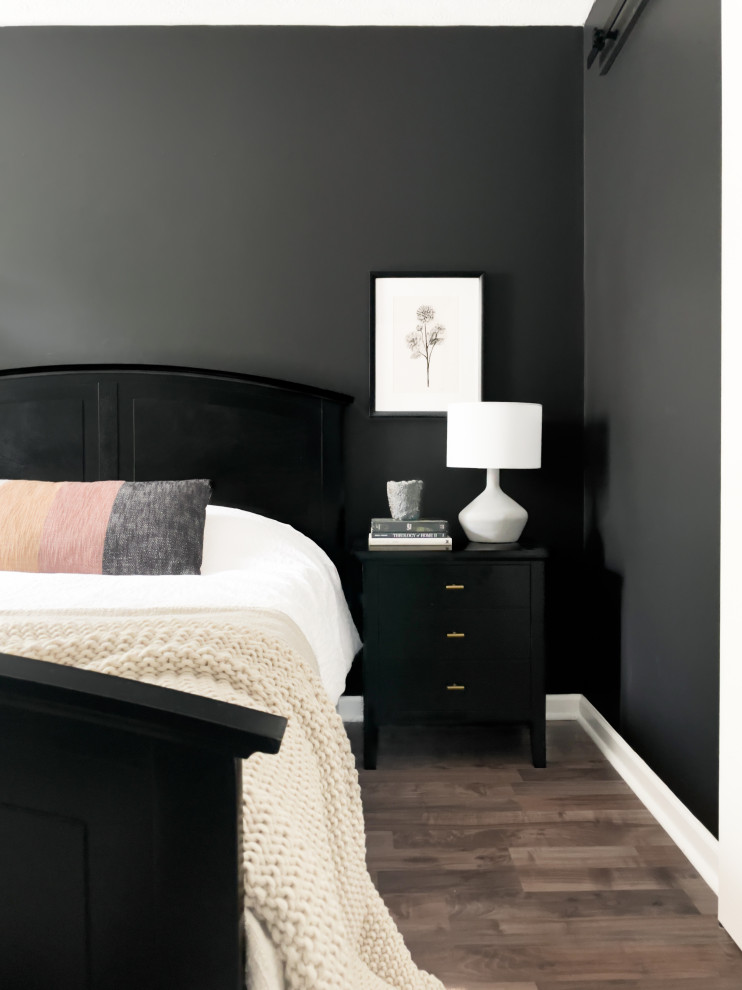 Bedroom - contemporary bedroom idea with black walls