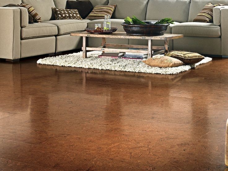 This is an example of a transitional living room in Austin with cork floors.