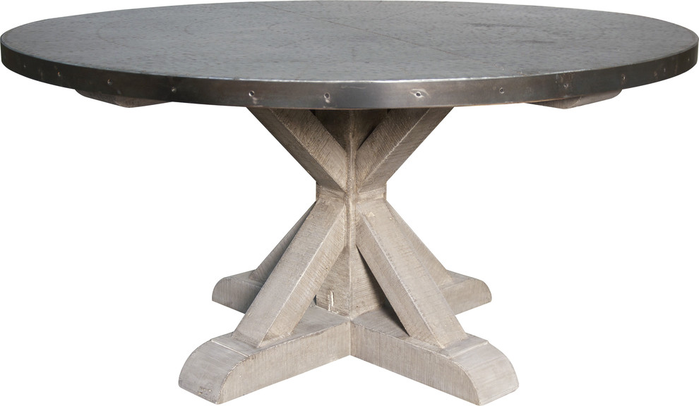 Zinc Round Table withxBase Industrial Dining Tables by HedgeApple