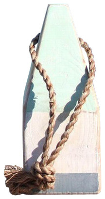 9" Nautical Wood Buoy- Aqua/White/Nantucket Blue