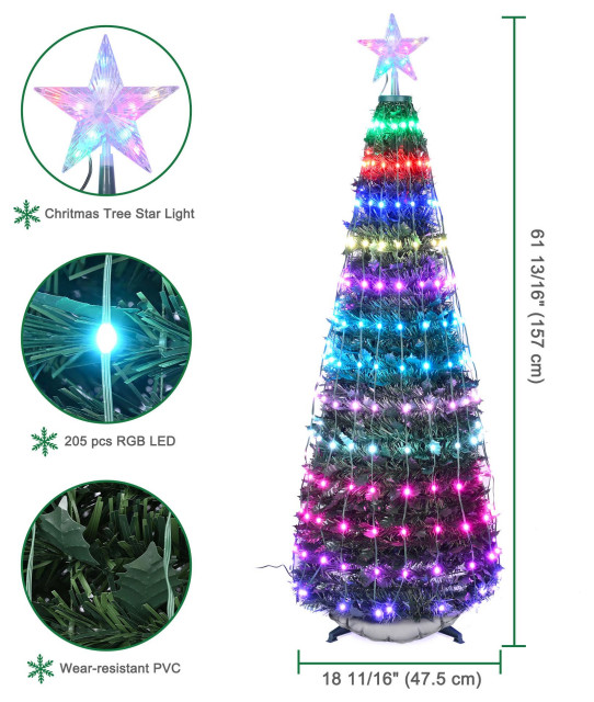 5 Ft Christmas Tree Decoration Light RGB LED String Lamp Bluetooth APP ...