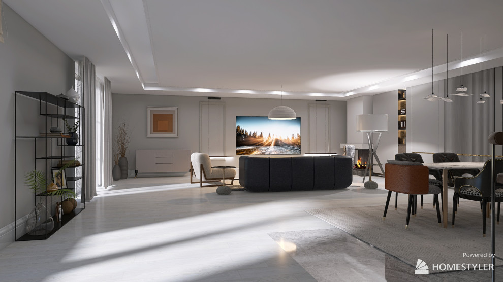 Большая гостинная с кухней