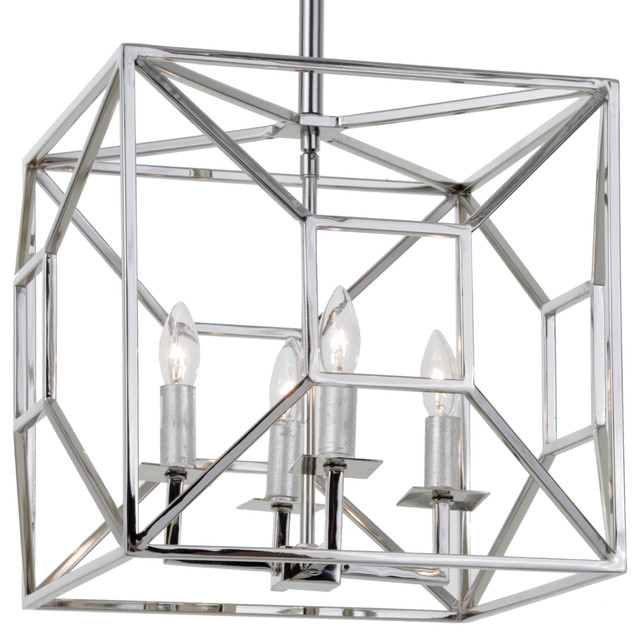 Tippi Hollywood Regency Gold Leaf Geo Cage 4 Light Chandelier Tippi Hollywood Regency Nickel Geo Cage 4 Light Chandelier