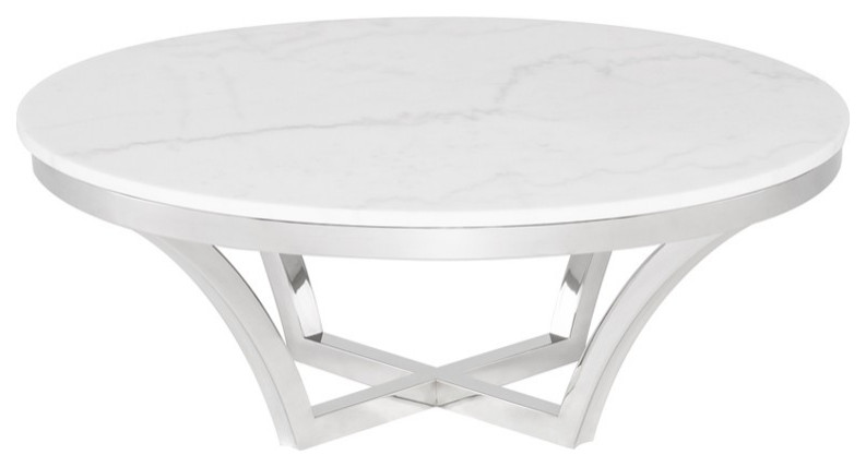 Aurora Coffee Table, White Marble Top Round Cocktail Table ...