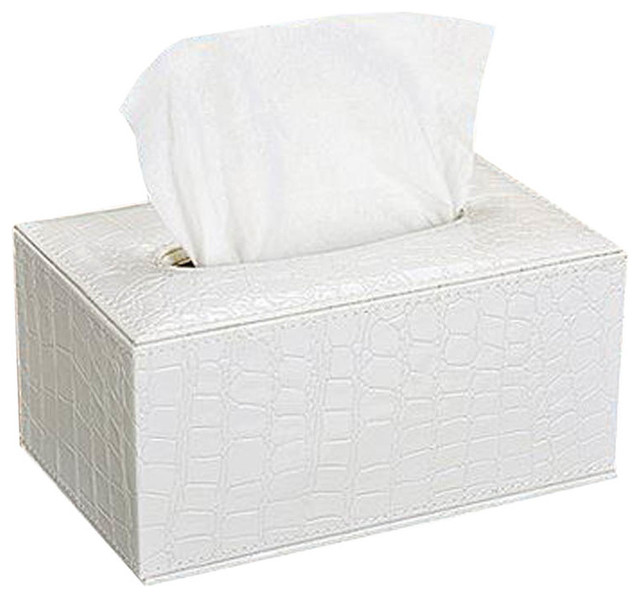 Tissue Box Holder, Crocodile, White, Small Contemporary Tissue Box Holders by Blancho Bedding