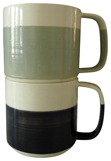 Black and Mint Mugs, Set of 2