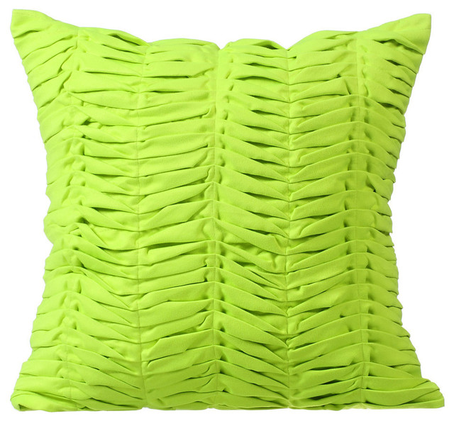 Lime Green Throw Pillows 20"x20" Dining Room Chair Cushions, Pintucks Faux Suede