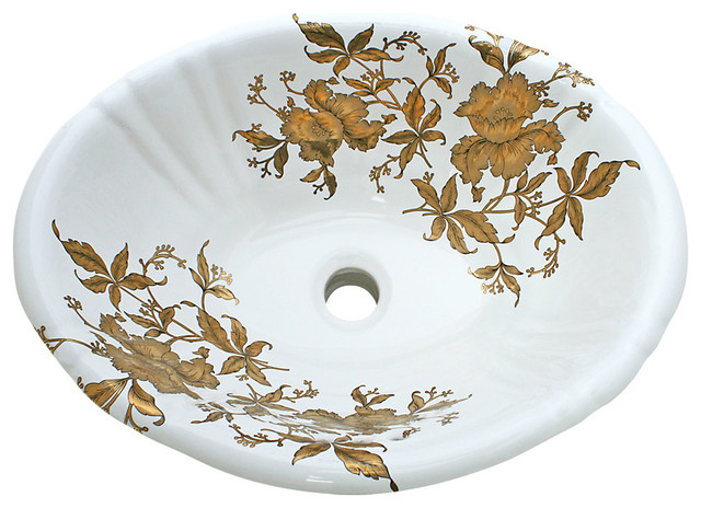 Gold Orchids Hand Painted Drop In Basin