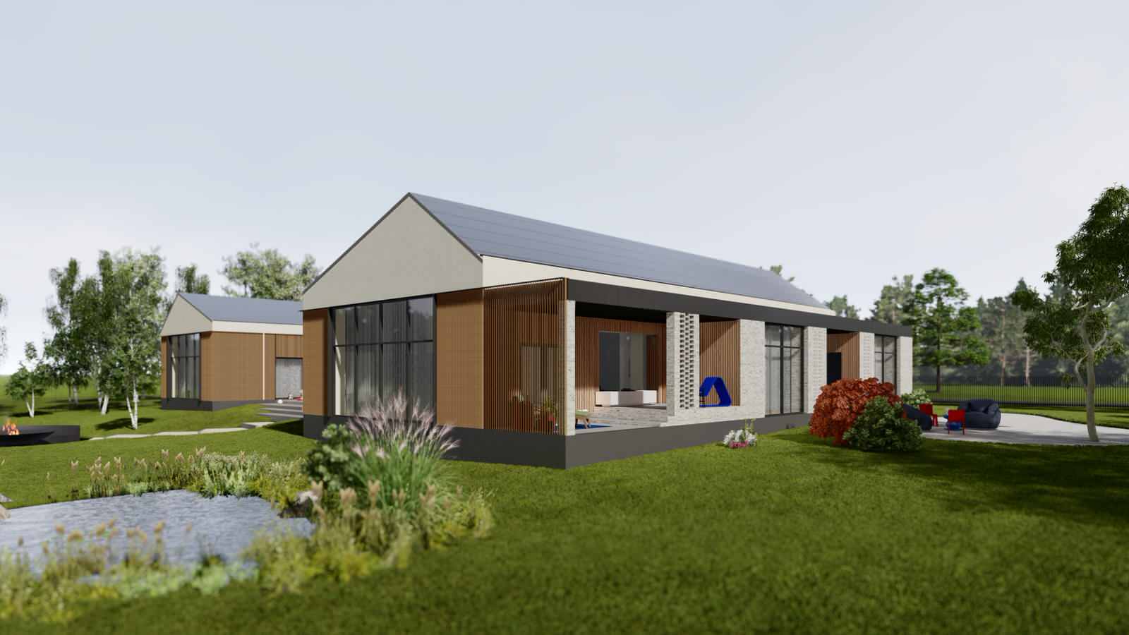 П-образный дом с внутренней террасой