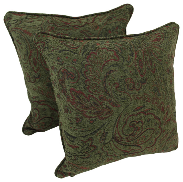 18" DoubleCorded Jacquard Chenille Square Throw Pillows, Set of 2, Floral Tan Contemporary