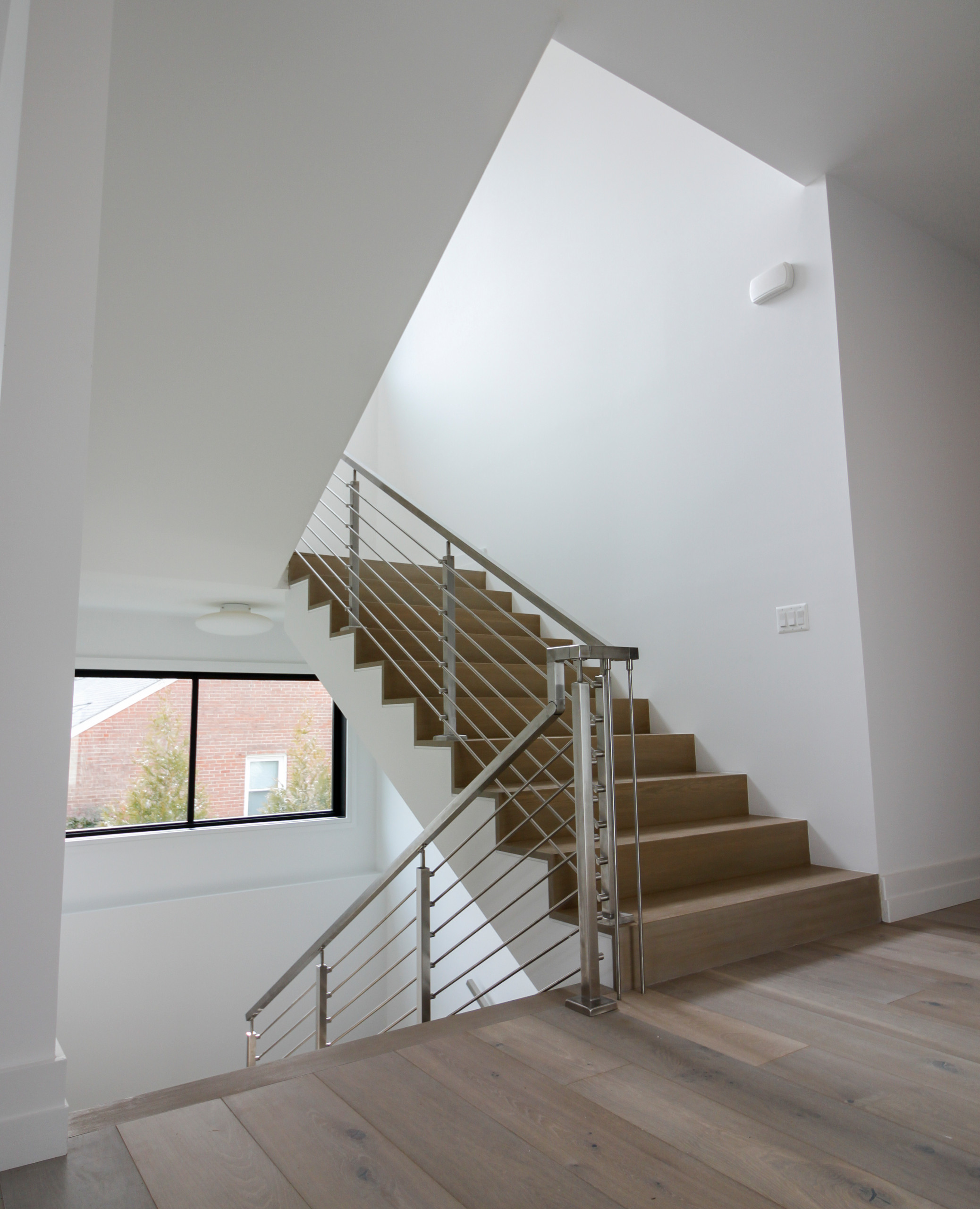 75_Modern Stairway: White O 75_ak & Stainless Steel Balustrade, McLean VA 22101