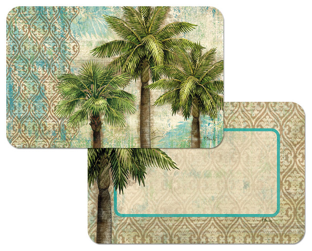 Vinyl Plastic Placemats, Reversible Tropical Palm Tree, Set of 4